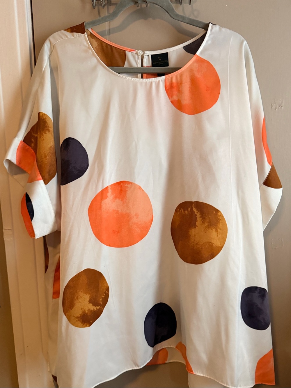 Women's White Dot Print Short Sleeve Blouse